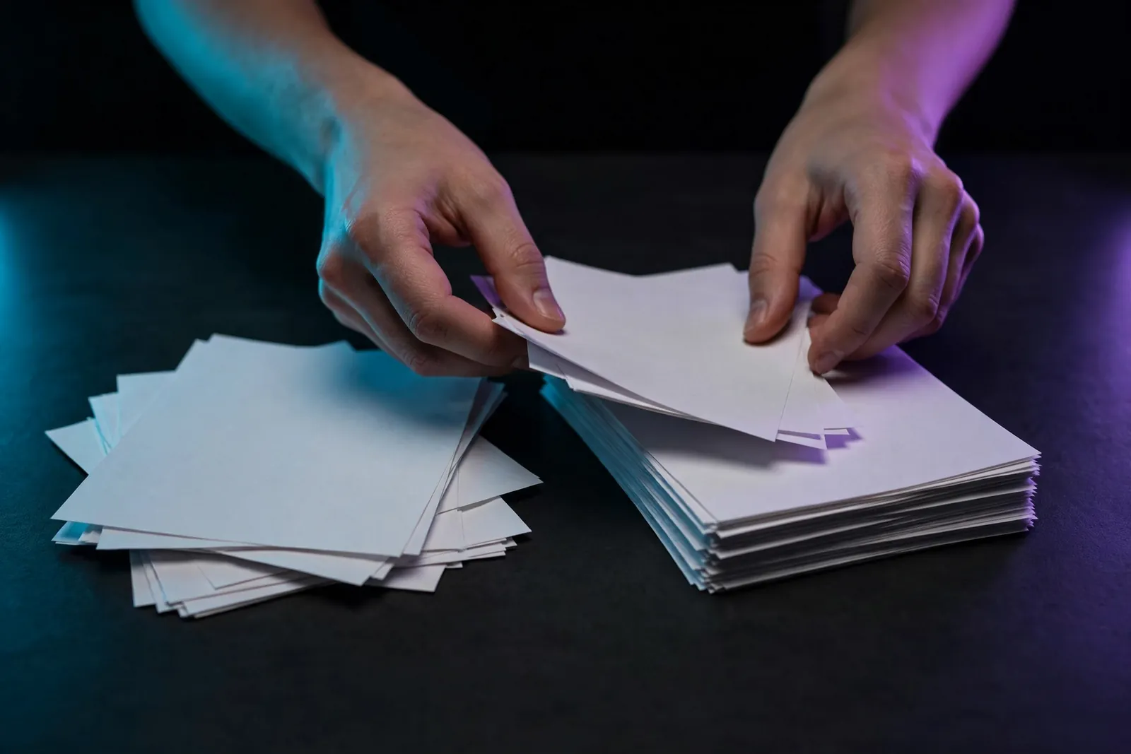 Sorting papers into piles